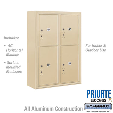 11 Door High Surface Mounted 4C Horizontal Parcel Locker with 4 Parcel Lockers in Sandstone with Private Access